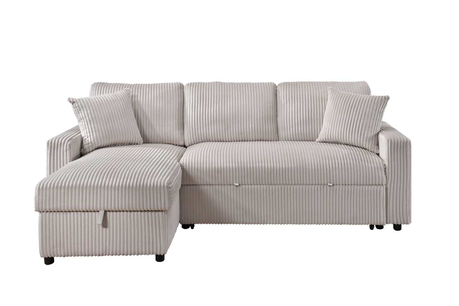 Corduroy Beige Fabric Brecker Reversible Sectional Sofa Bed 99080