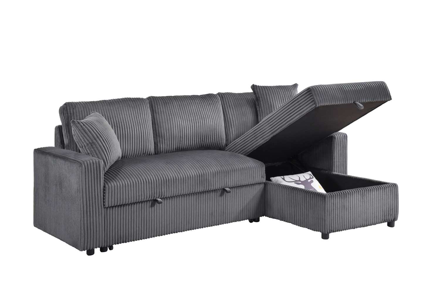 Corduroy Grey Fabric Brecker Reversible Sectional Sofa Bed 99080