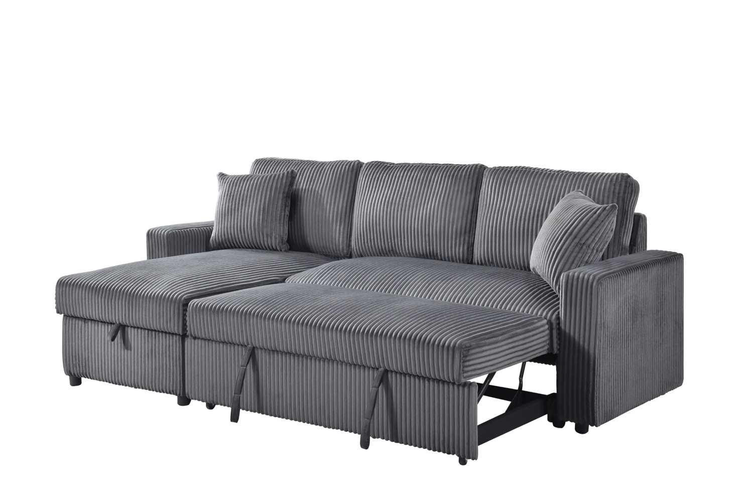Corduroy Grey Fabric Brecker Reversible Sectional Sofa Bed 99080