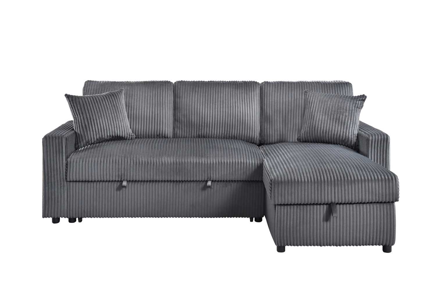 Corduroy Grey Fabric Brecker Reversible Sectional Sofa Bed 99080