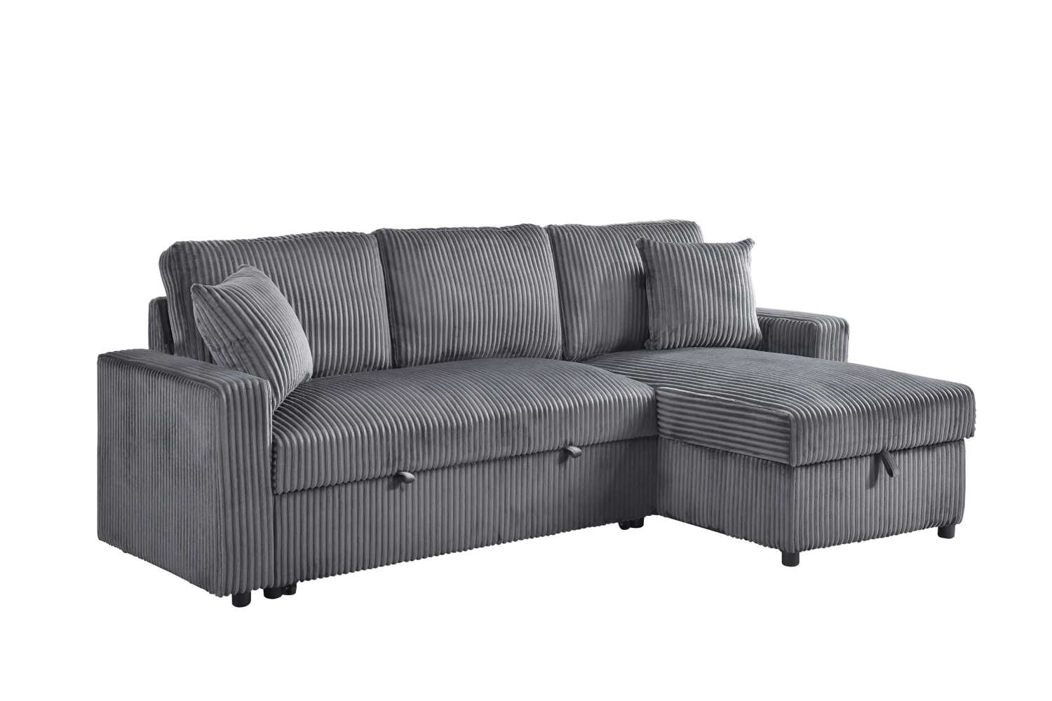Corduroy Grey Fabric Brecker Reversible Sectional Sofa Bed 99080
