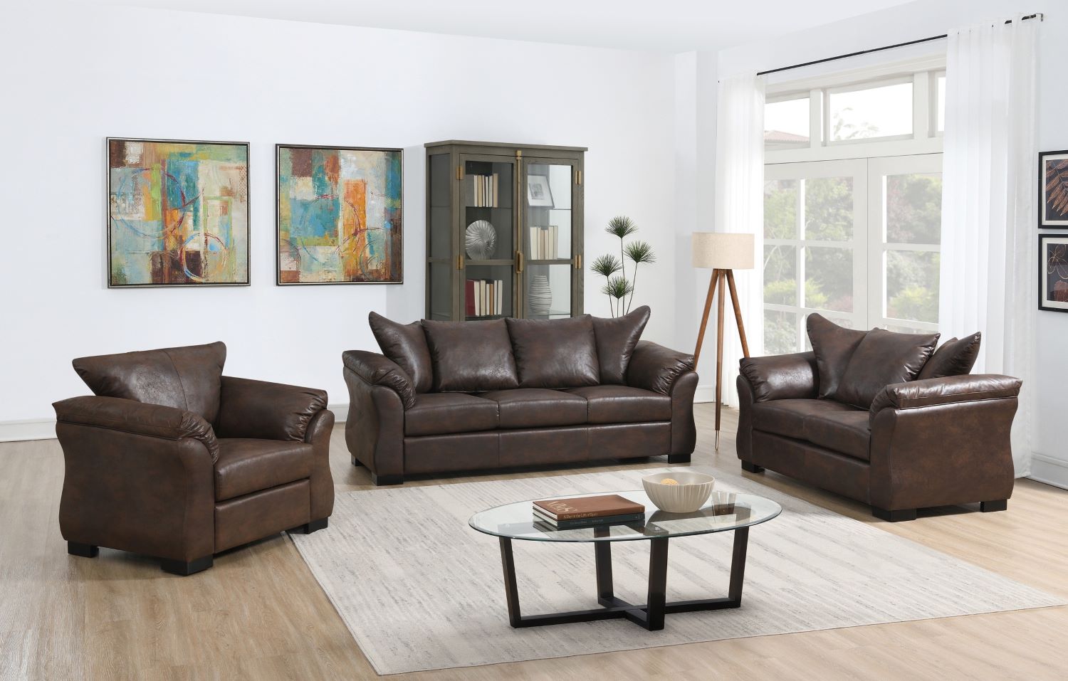 Corso Brown Microfiber Sofa Set with Pillow-style Back 99075 BRW