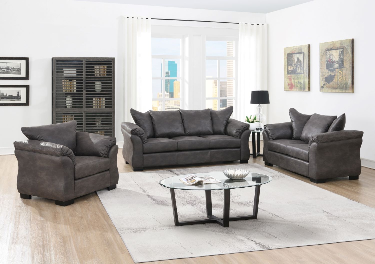 Corso Charcoal Microfiber Sofa Set with Pillow-style Back 99075 CHR