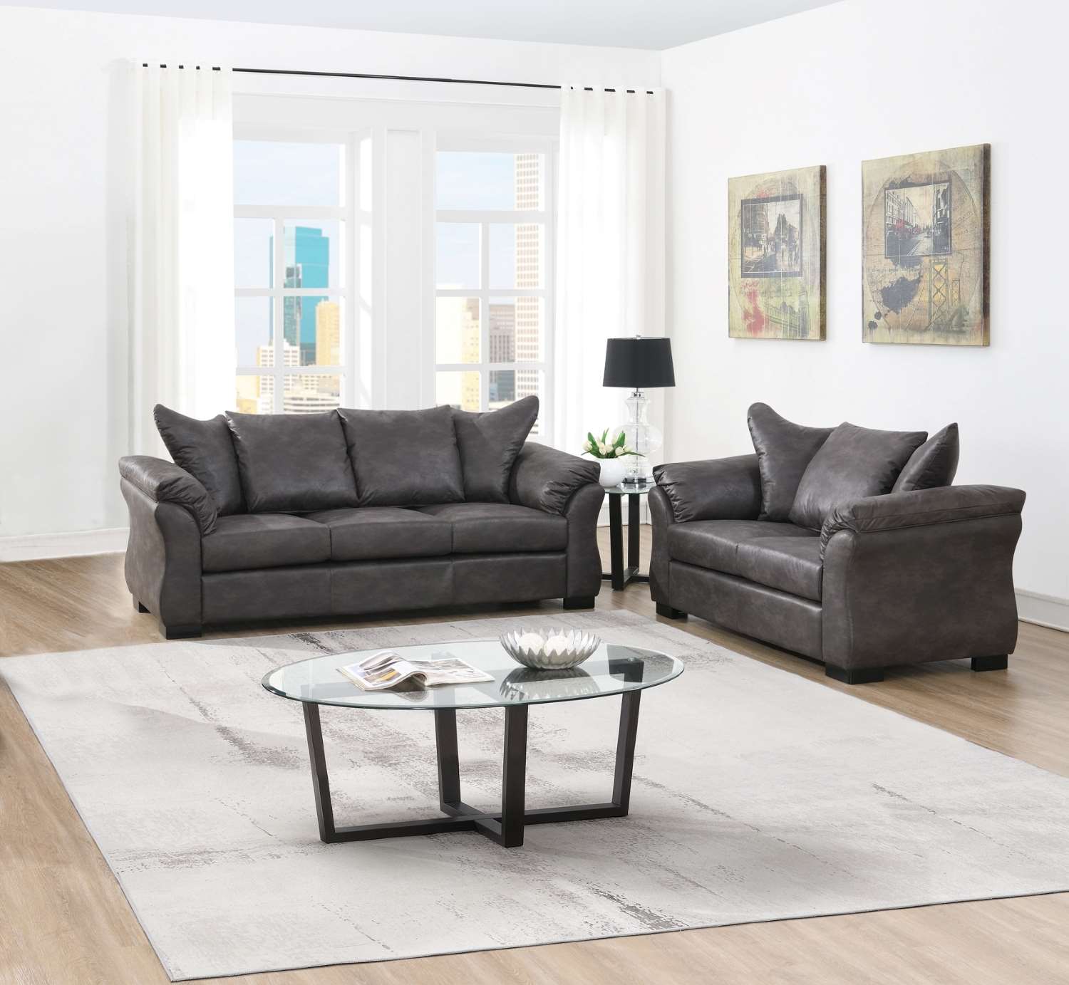 Corso Charcoal Microfiber Sofa Set with Pillow-style Back 99075 CHR
