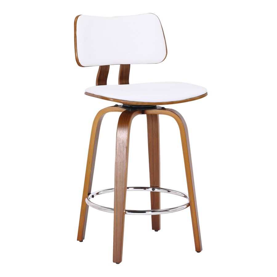 Zuni 26" Counter Stool with Swivel in White Faux Leather and Walnut 203-581PUWT