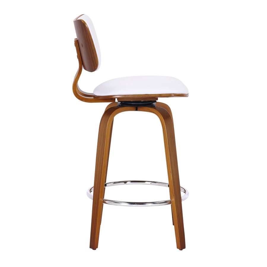 Zuni 26" Counter Stool with Swivel in White Faux Leather and Walnut 203-581PUWT