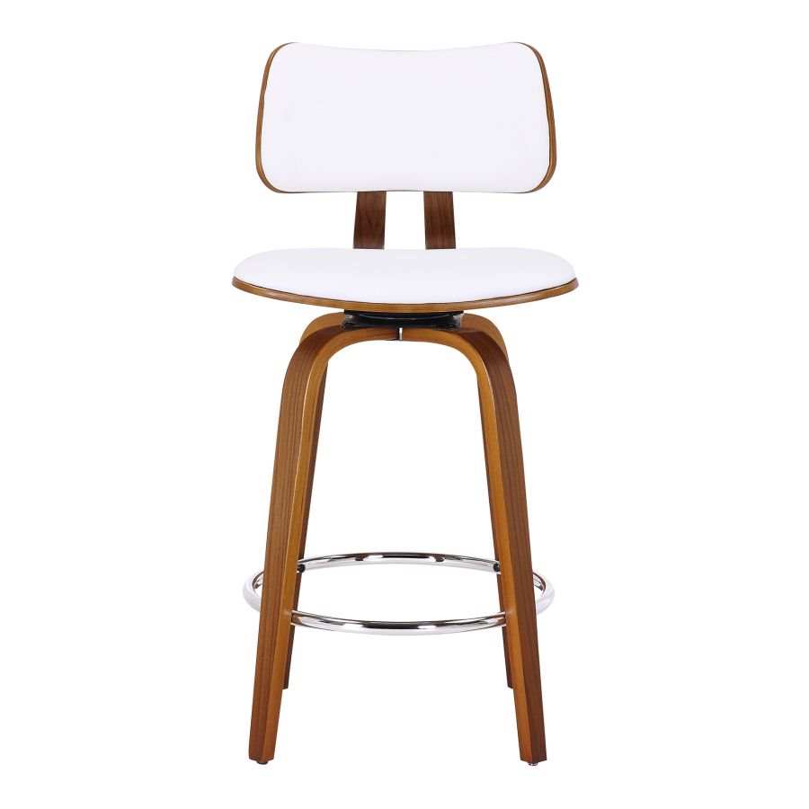 Zuni 26" Counter Stool with Swivel in White Faux Leather and Walnut 203-581PUWT