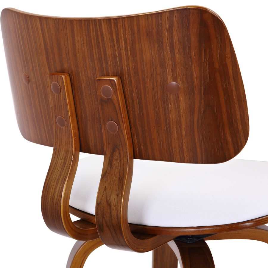 Zuni 26" Counter Stool with Swivel in White Faux Leather and Walnut 203-581PUWT