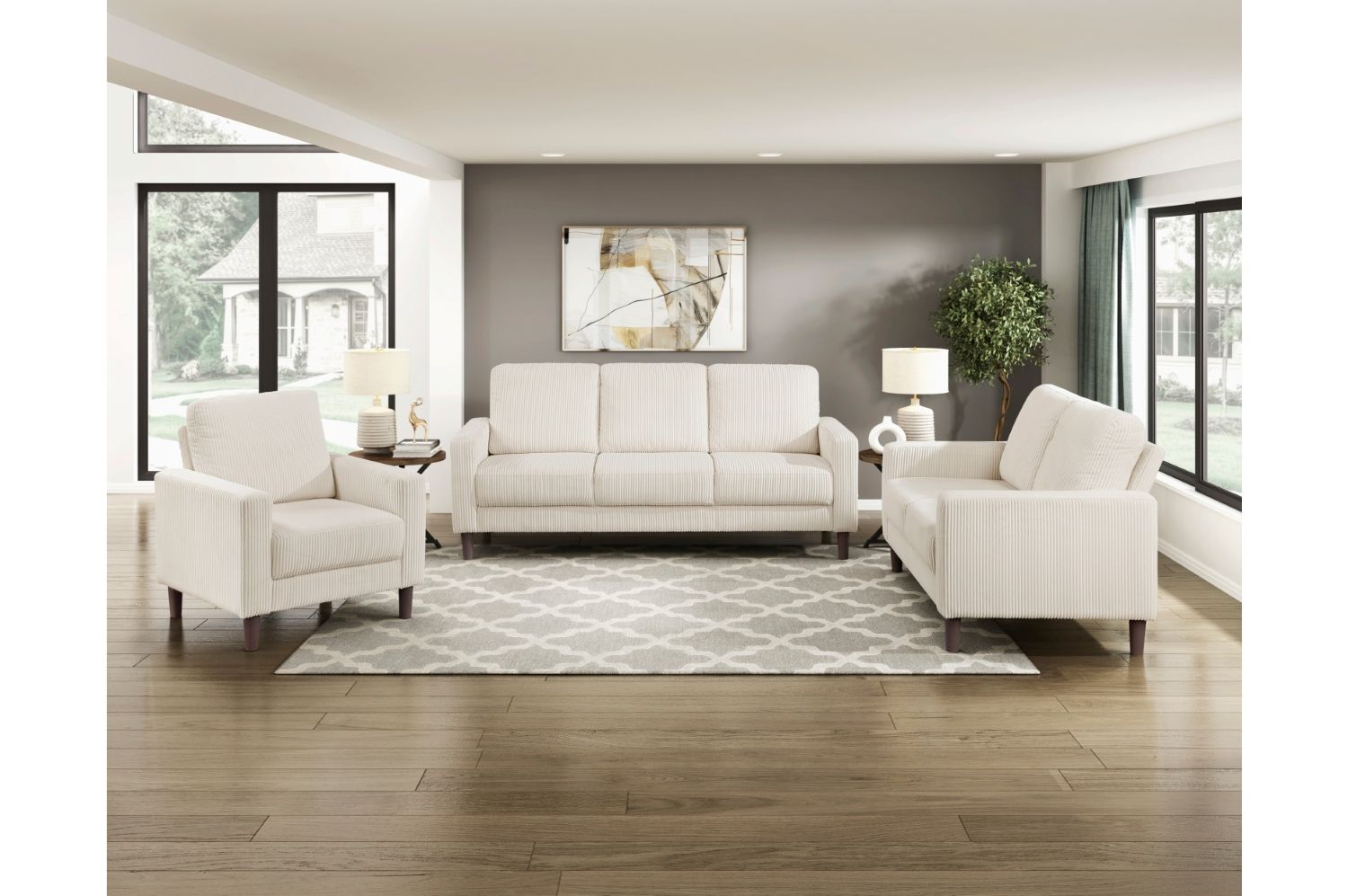 Crandall Taupe Corduroy Fabric Sofa Set 9520