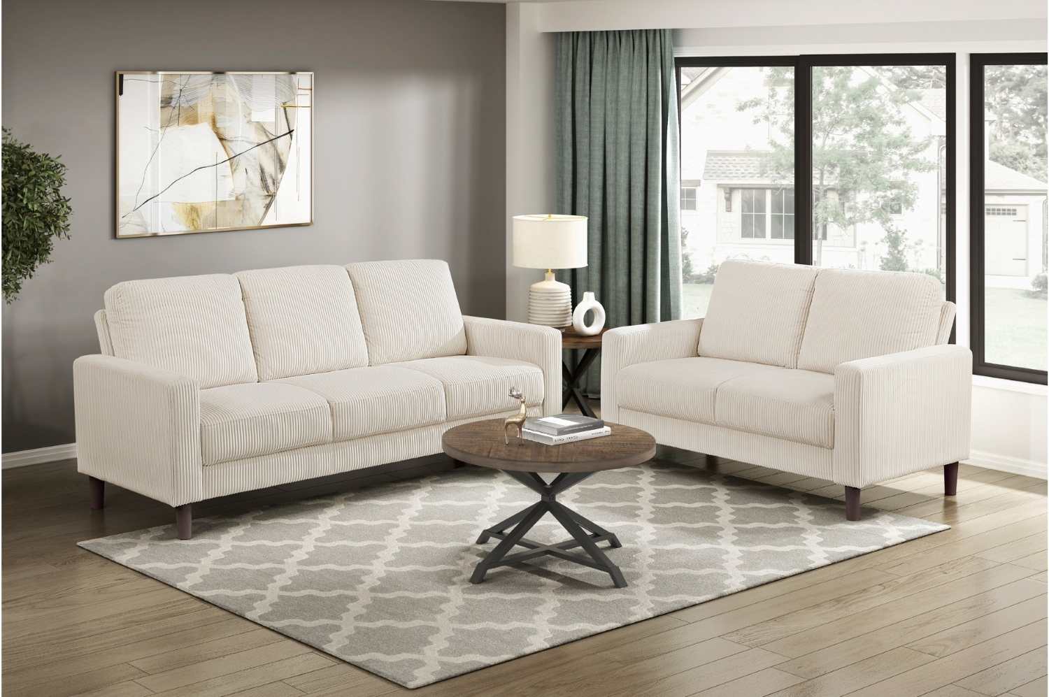 Crandall Taupe Corduroy Fabric Sofa Set 9520