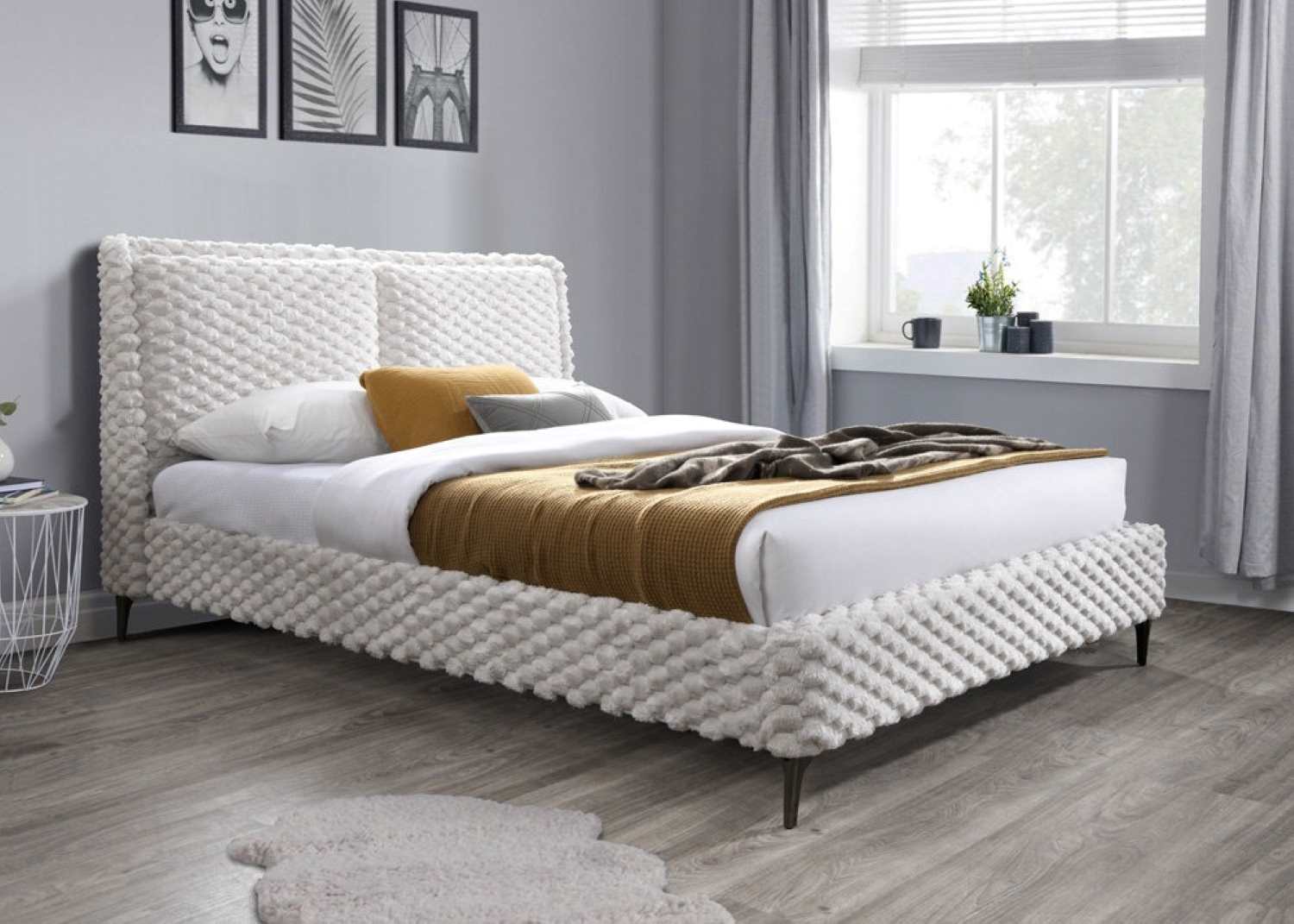 Cream Soft-Touch Fabric Platform Bed 5920
