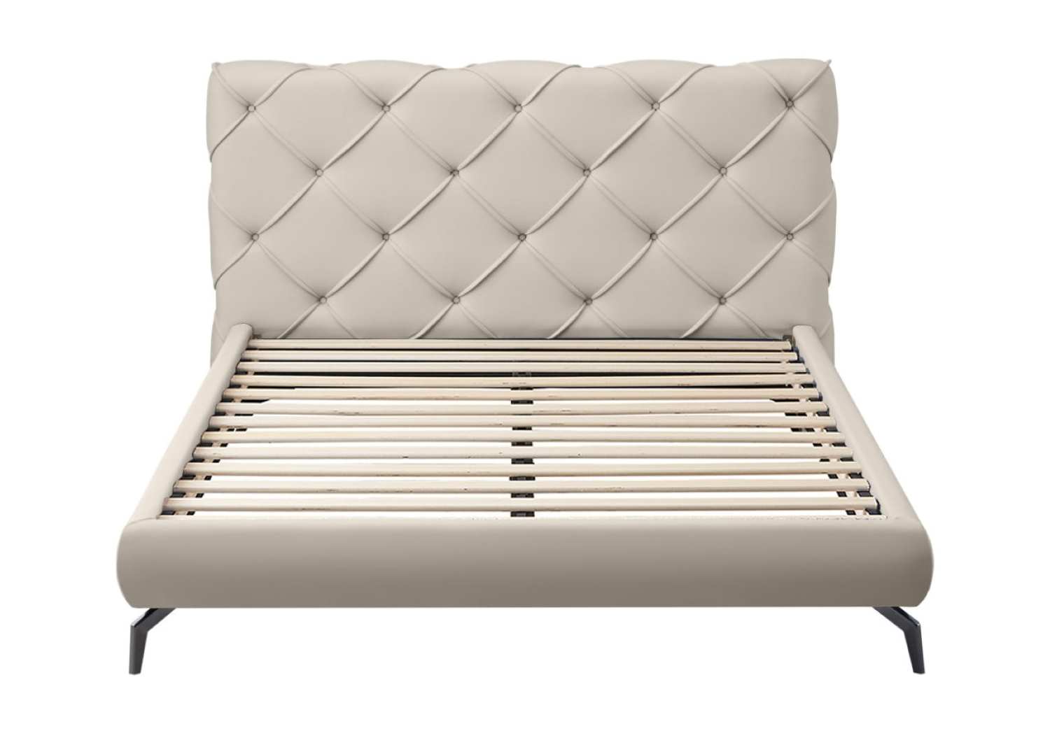 Creme PU Platform Bed With Diamond Pattern Headboard 5945