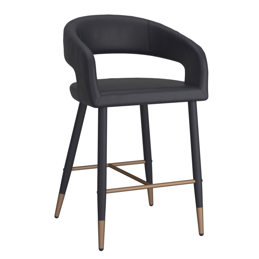 Crimson 26" Counter Stool, Set of 2, in Black Faux Leather and Black and Aged Gold 203-096