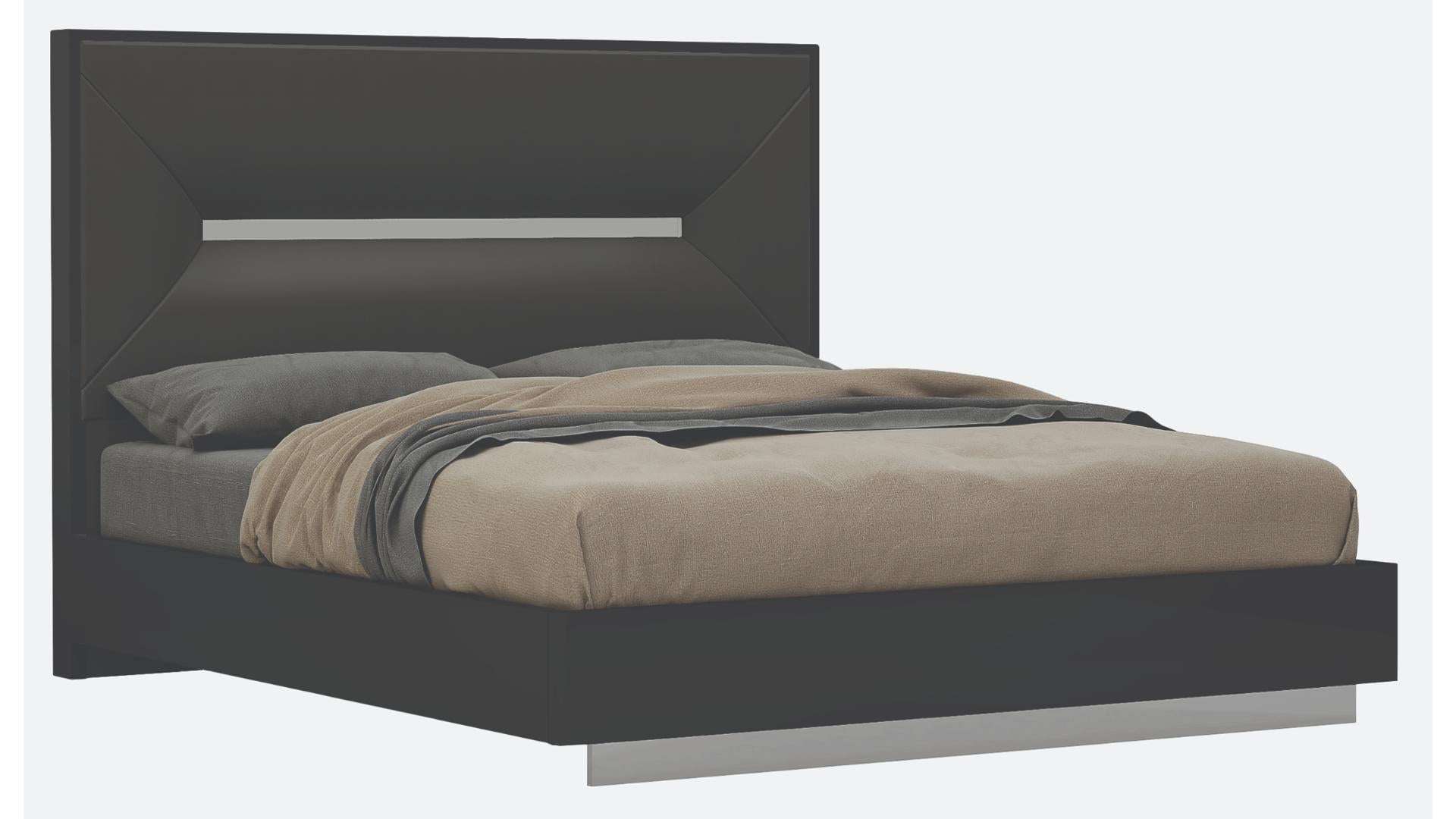Cypress Black Lacquer Bed With Chrome Finish 1071