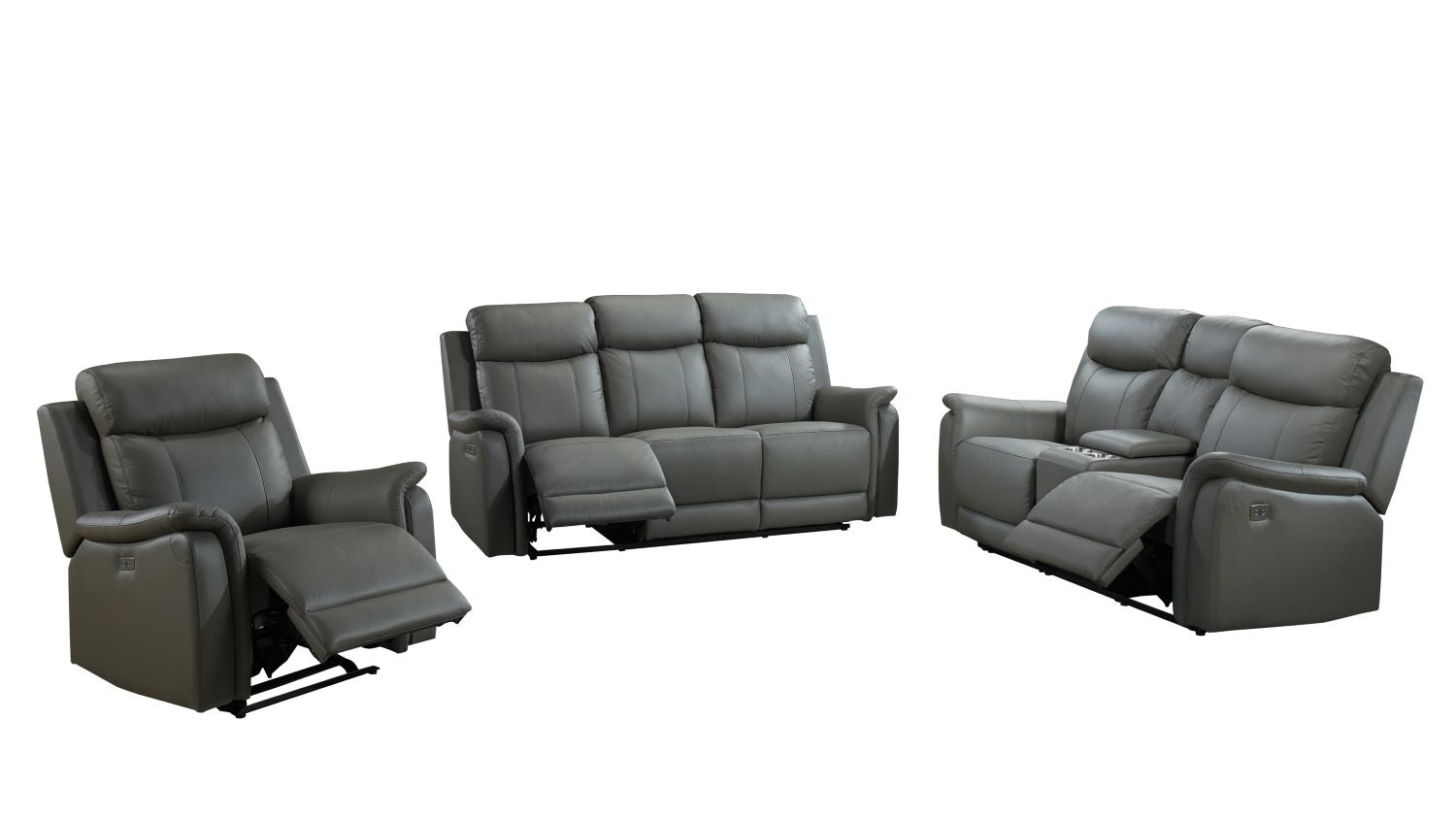Cyrus Top Grain Leather Power Reclining Sofa Set Grey 99840