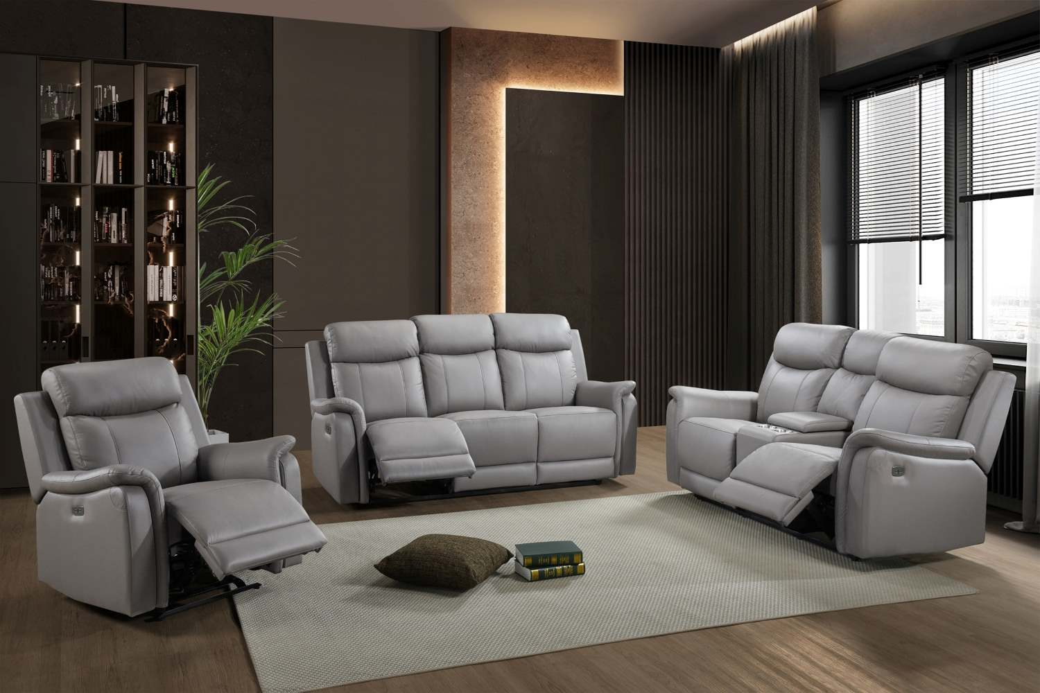 Cyrus Top Grain Leather Power Reclining Sofa Set Light Grey 99840