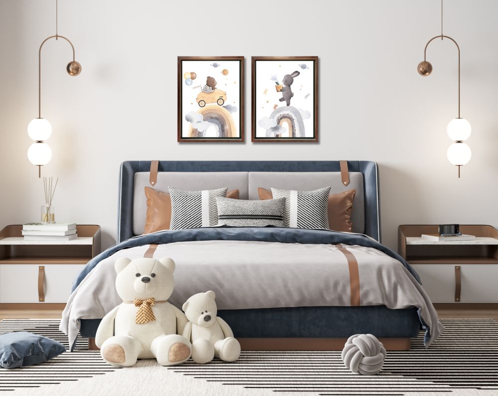 Bear / Bunny Rainbow 2 PC canvas art