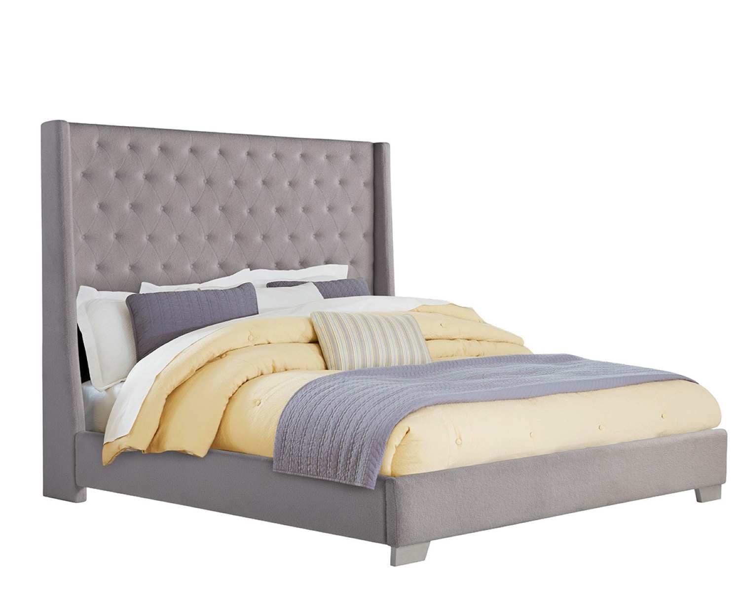 Daria Grey Fabric Upholstered Bed With Button Tufted Headboard B655