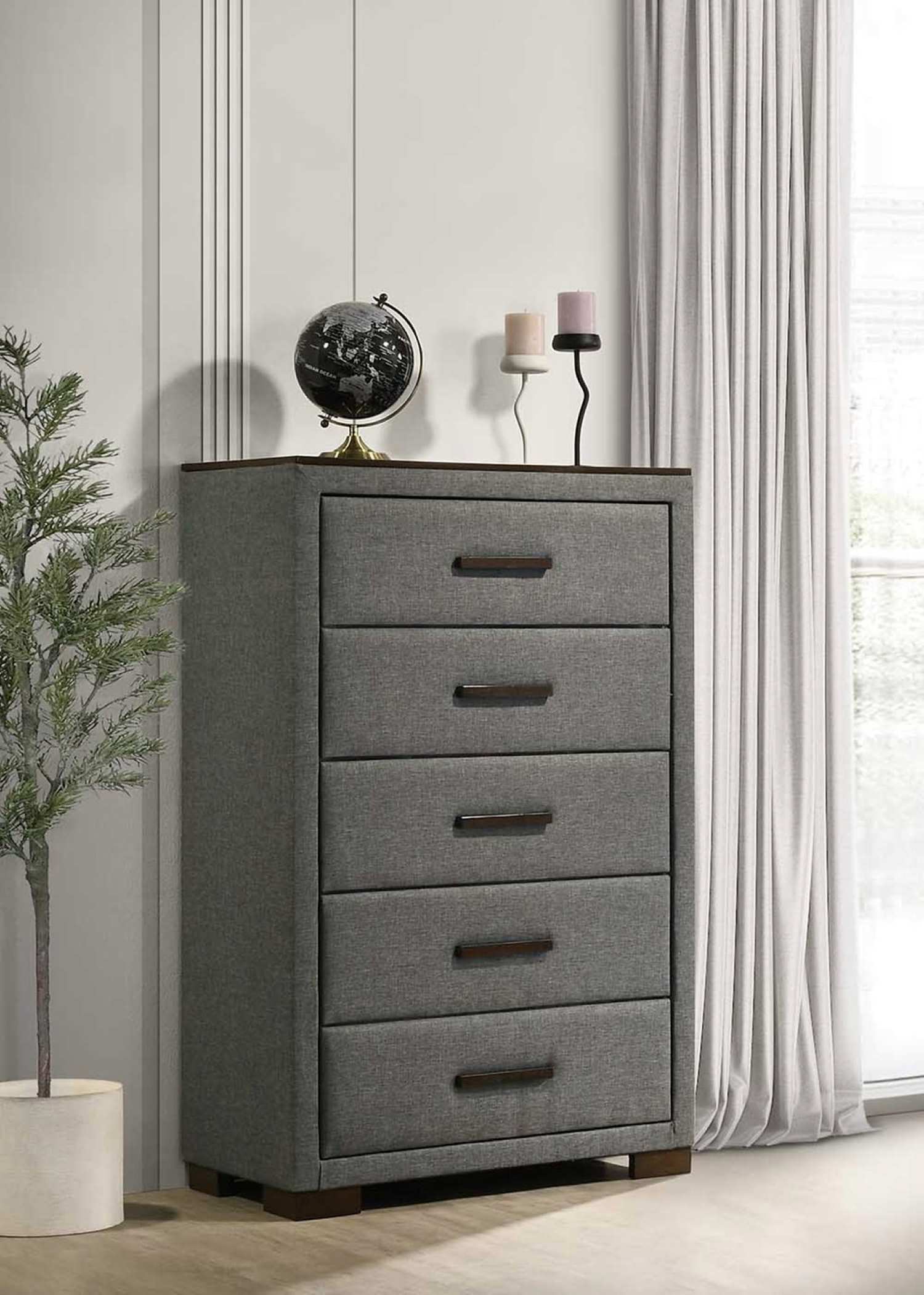 Dark Grey Fabric Bedroom Set With Upholstered Headboard IF 180