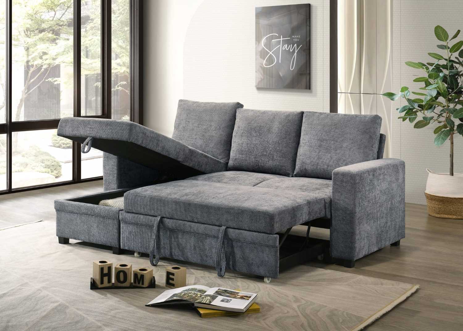 Dark Grey Fabric Reversible Sofa Bed 1248