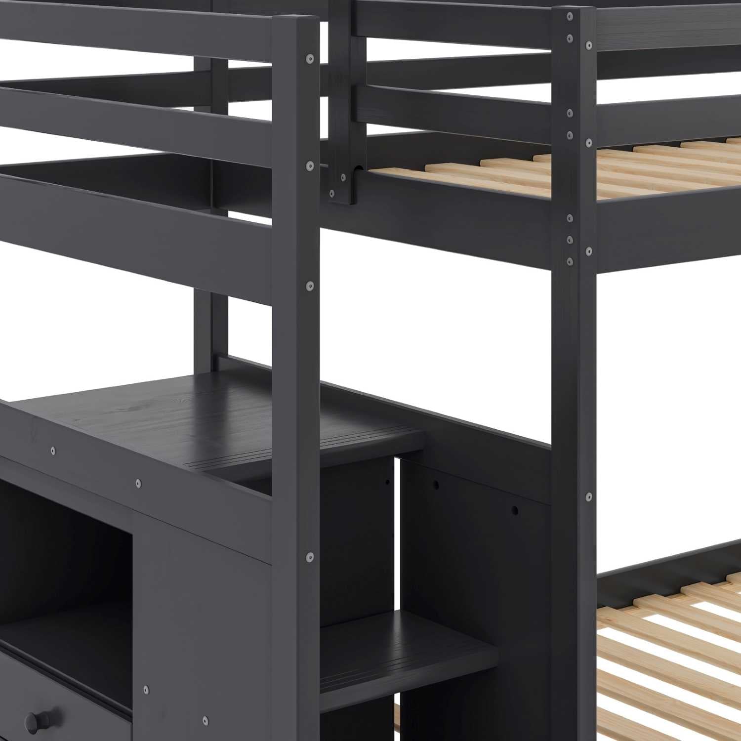 Dark Grey Wooden Stairway Single Bunk Bed 2005