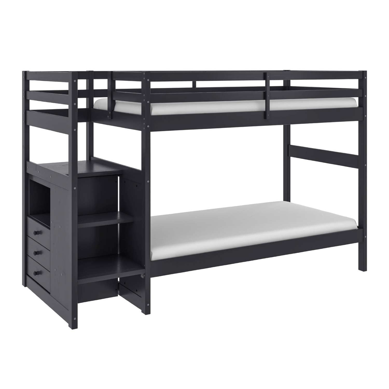 Dark Grey Wooden Stairway Single Bunk Bed 2005