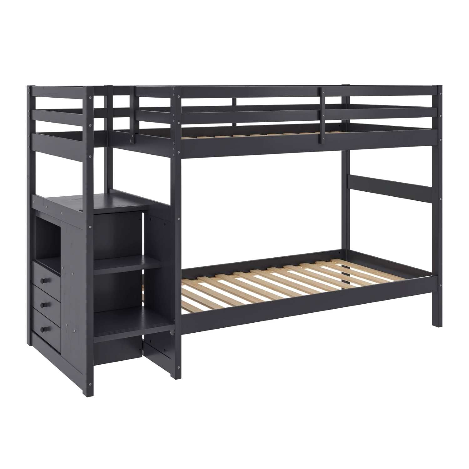 Dark Grey Wooden Stairway Single Bunk Bed 2005
