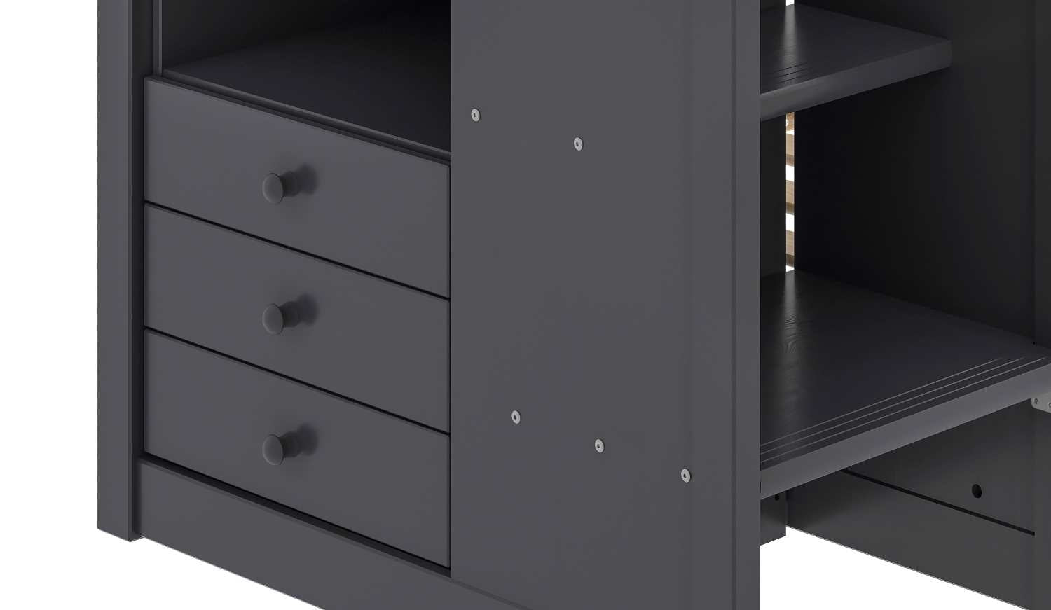 Dark Grey Wooden Stairway Single Bunk Bed 2005