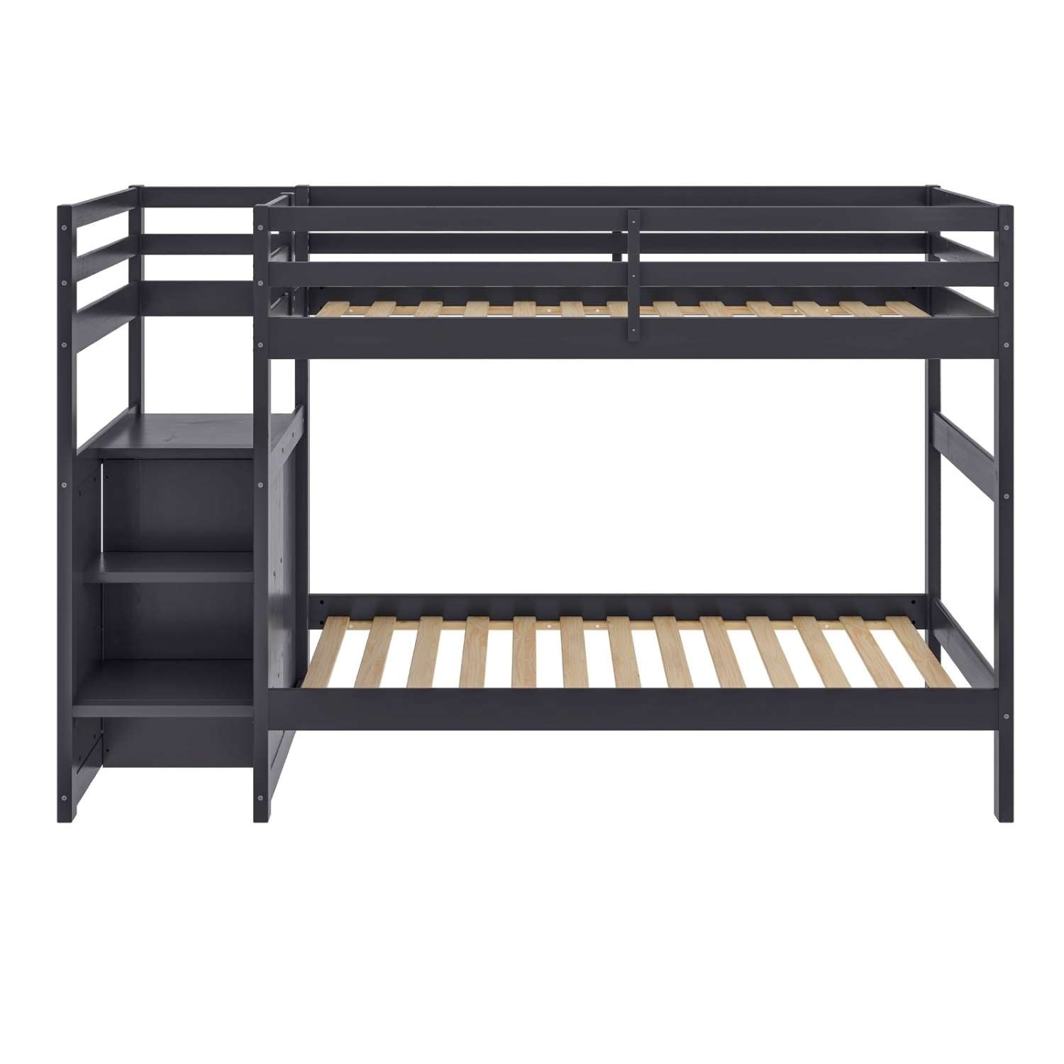 Dark Grey Wooden Stairway Single Bunk Bed 2005