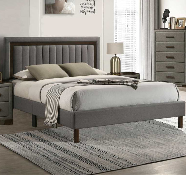 Dark Grey Fabric Bed With Upholstered Adjustable Headboard IF 180