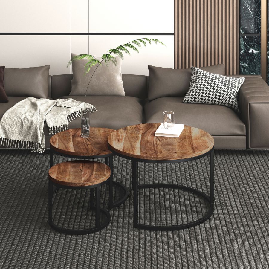 Darsh 3pc Coffee Table Set in Natural and Black 303-403