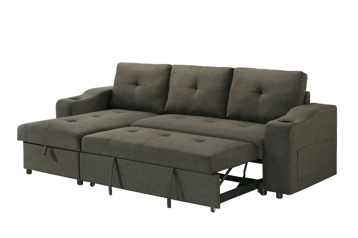 Gray sectional sofa with pull-out bed on a white background