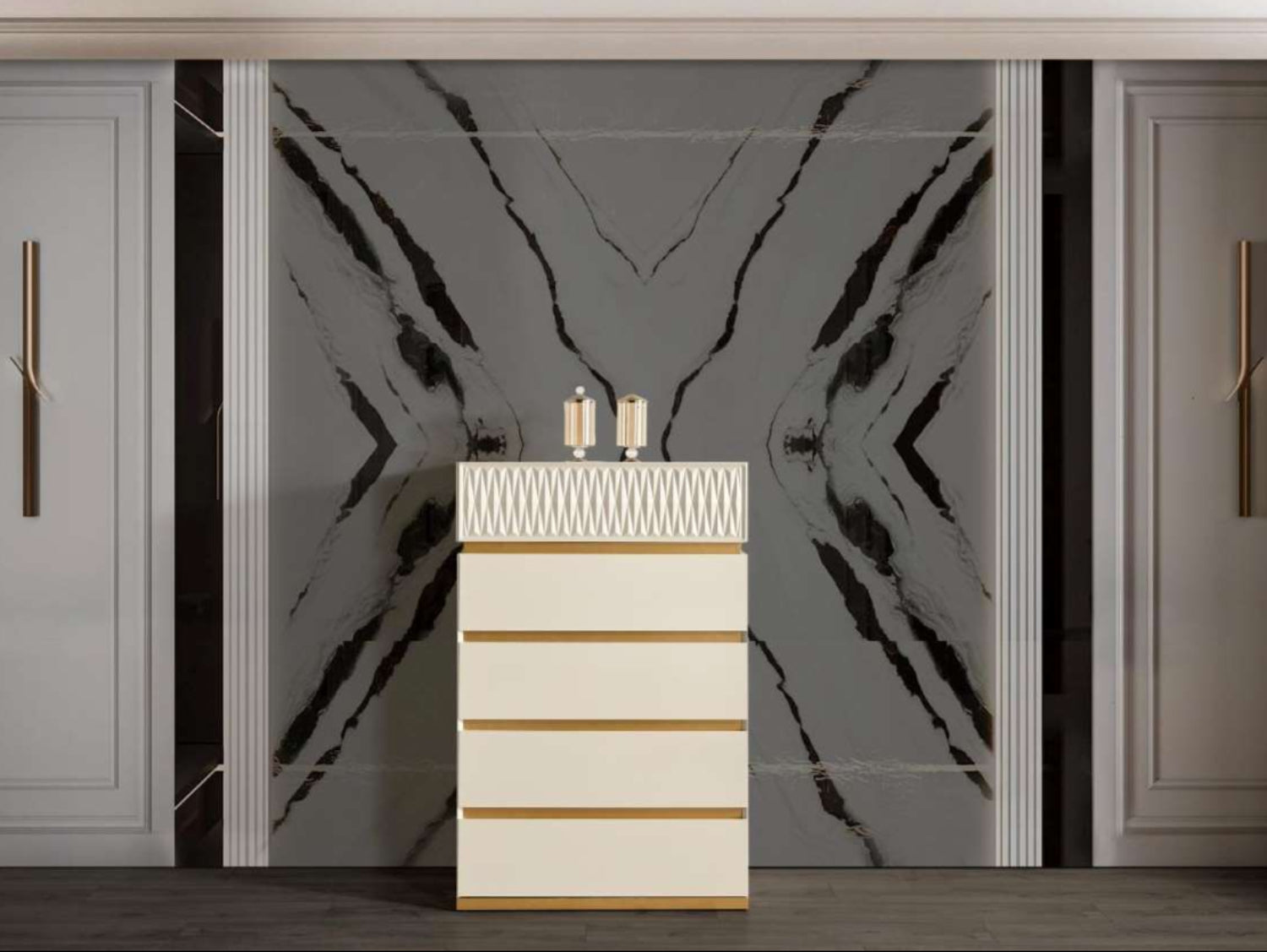 Delfano Gold and Cream Lacquer Finish Chest 1761