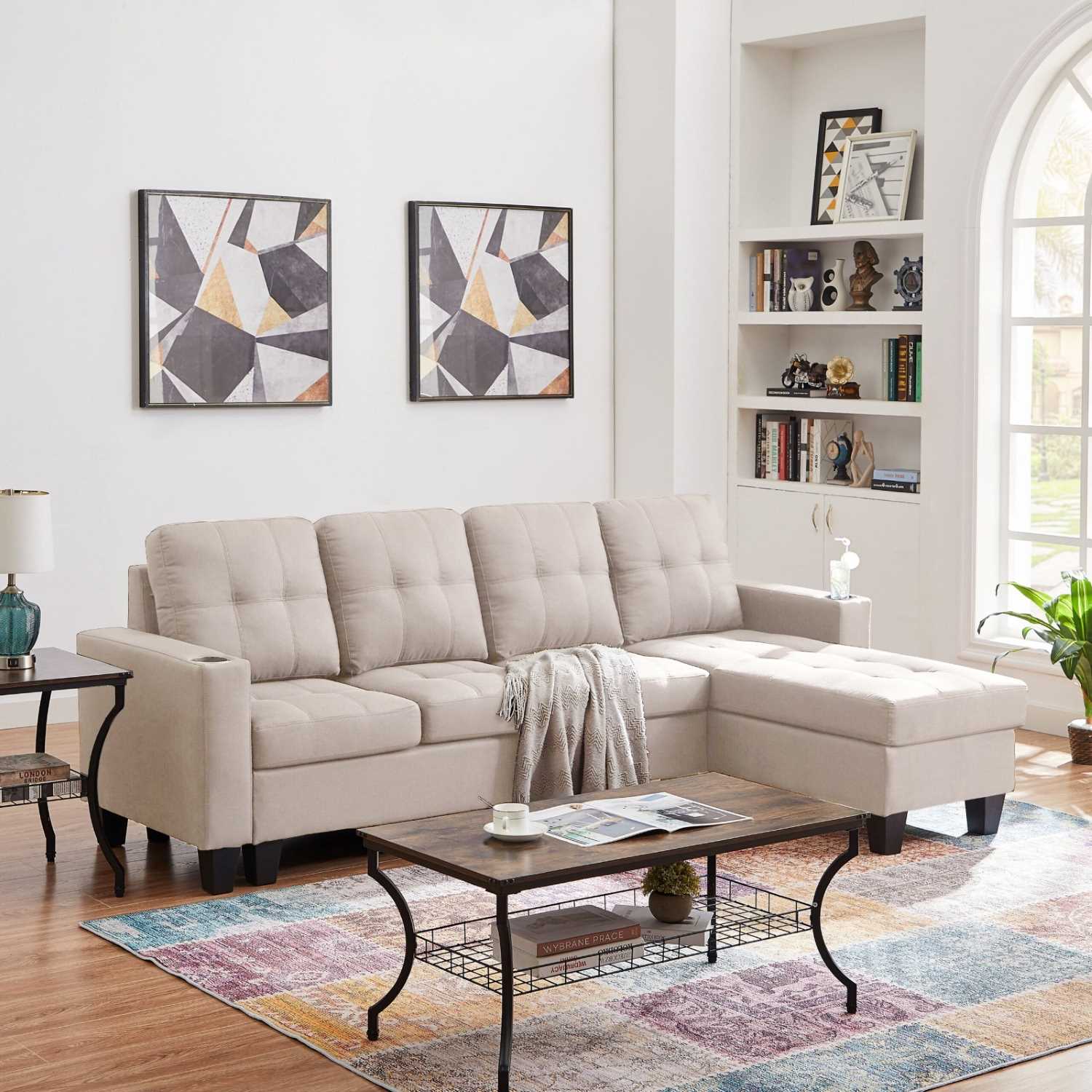 Diamond Reversible Beige Fabric Sectional Sofa
