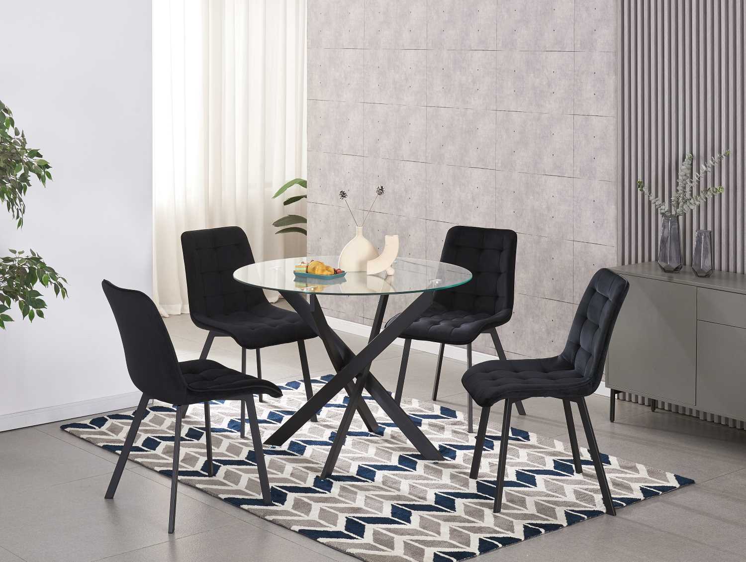 5PC Glass Dining Set Black 3461 / 214