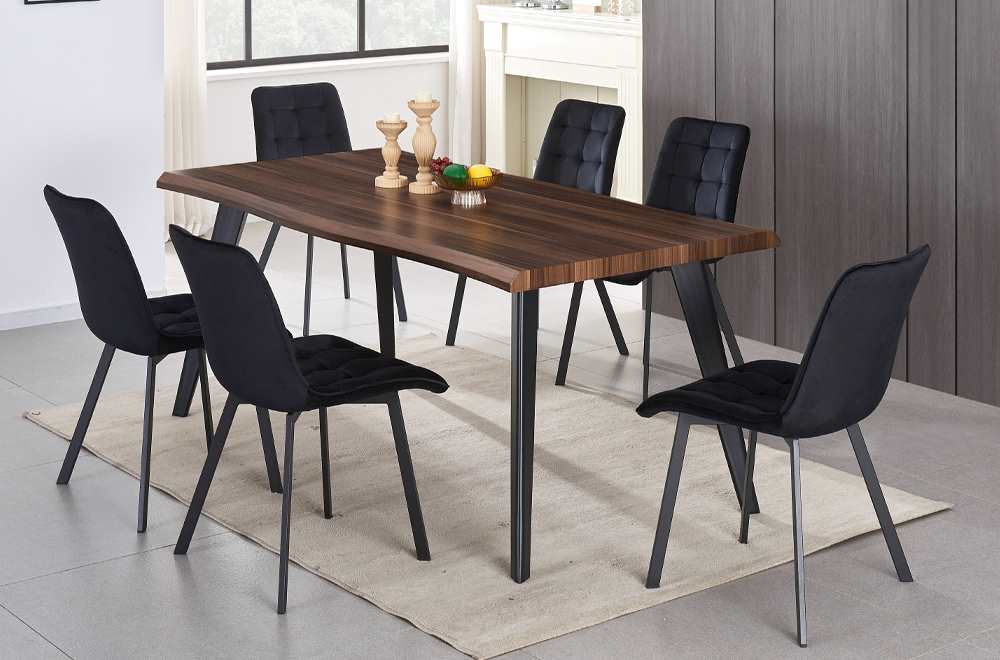 7PC Wooden Dining Set Black T3345 / T214