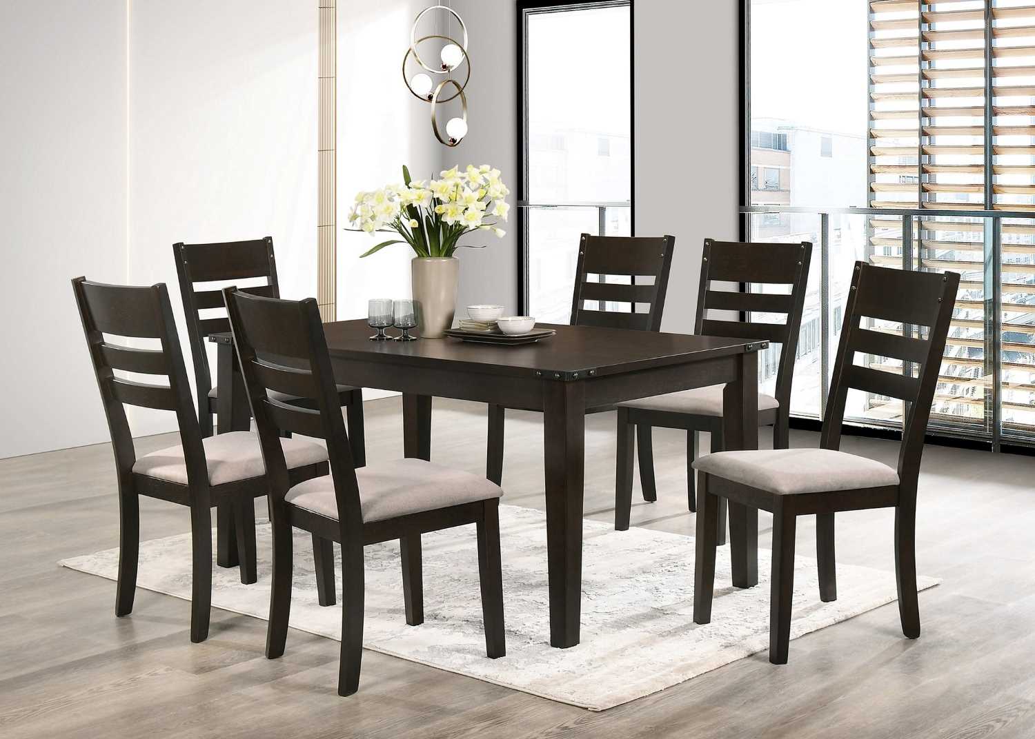 Espresso Rectangular Wooden Dining Set T-1090 / C-1092