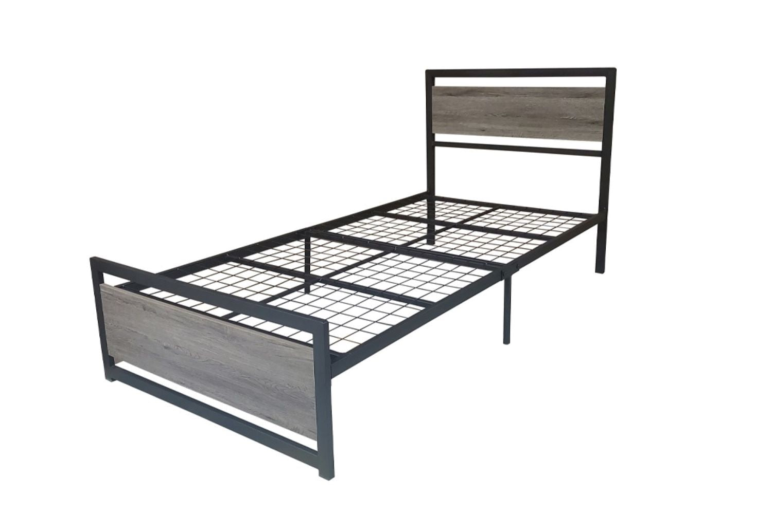 Distressed Grey Wood Look Metal Bed 2288