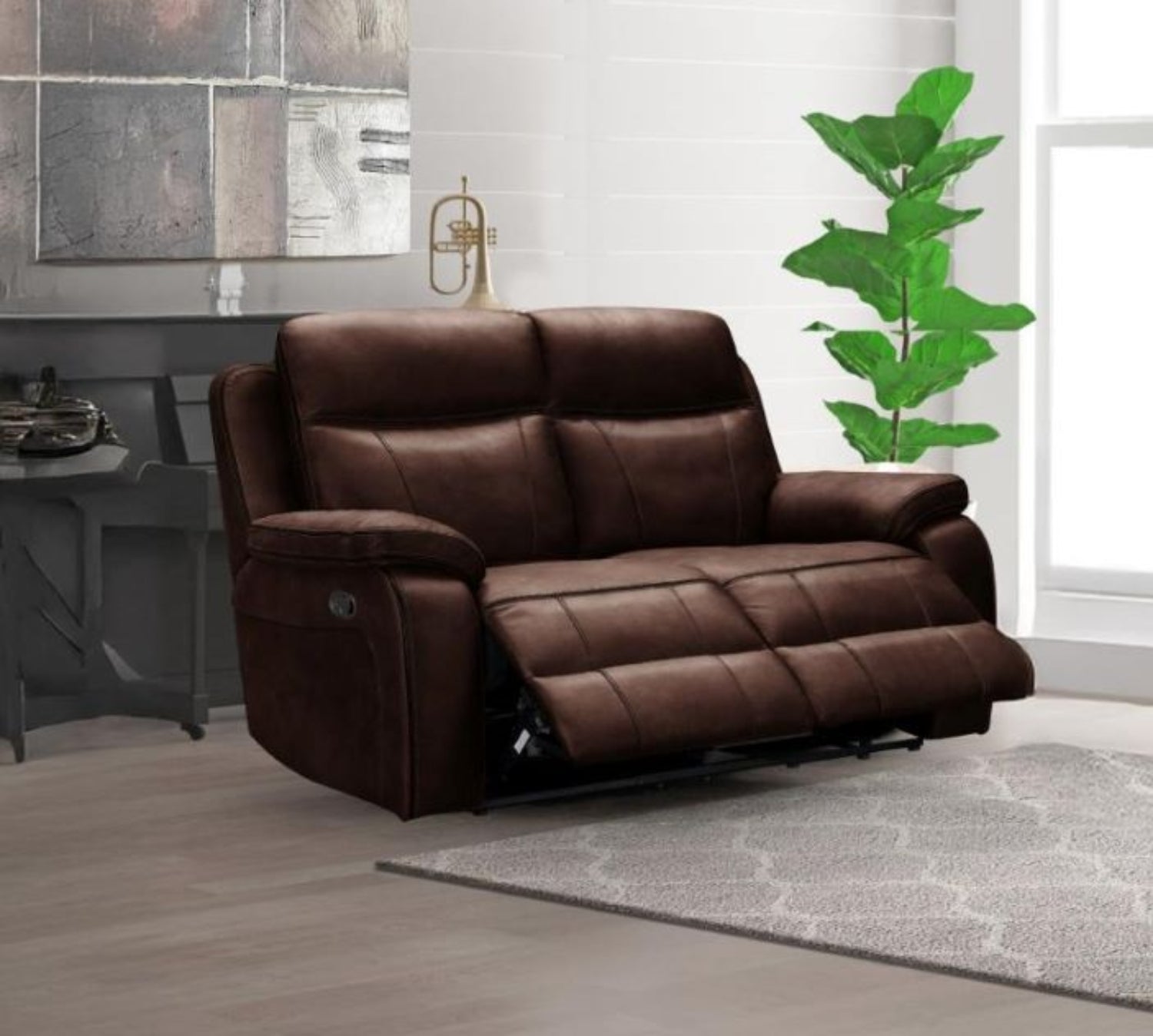 Duke Leather Gel Manual Recliner Brown Sofa Set 2475