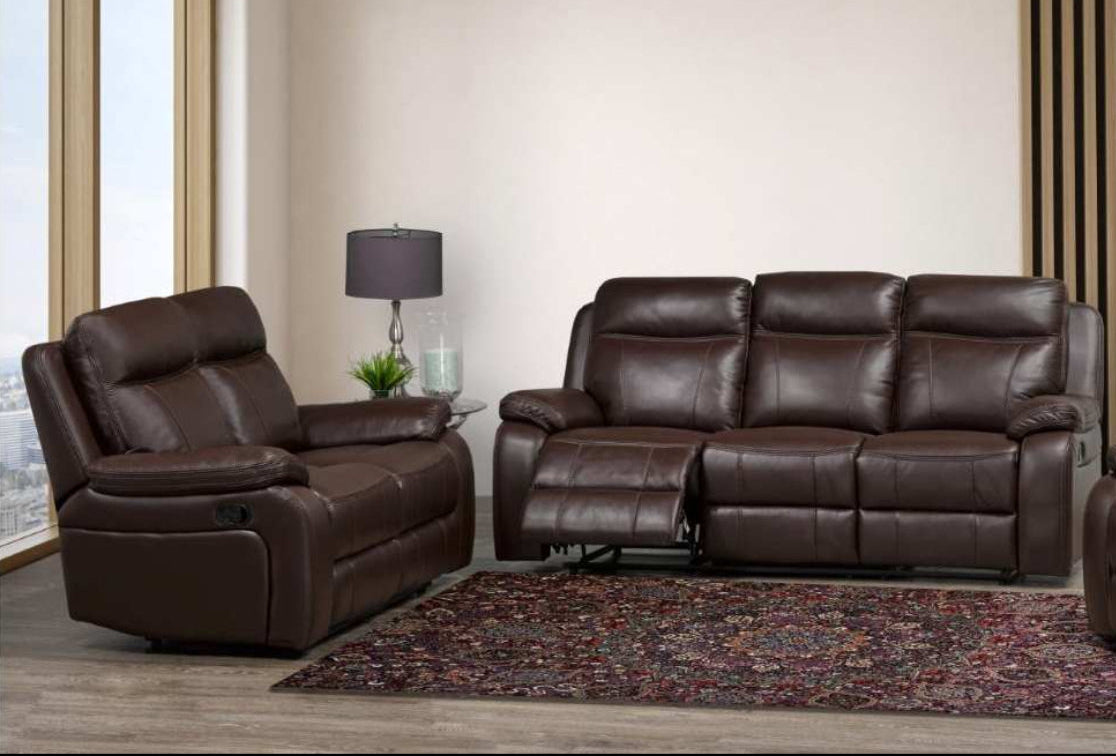 Duke Leather Gel Manual Recliner Brown Sofa Set 2475