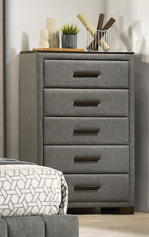 Dylan Fabric 5 Drawer Chest Dark Grey | Luxury Furniture For Less