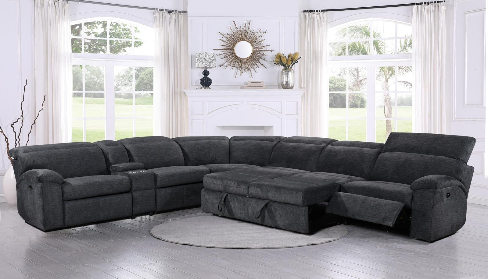 Edison Recliner Sectional With Sofa Bed Charcoal Grey