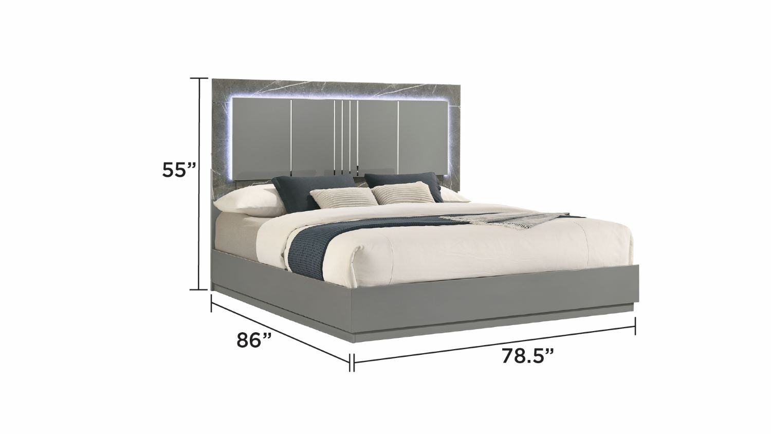 Elara Grey Lacquer Bedroom Set with LED Headboard 1941