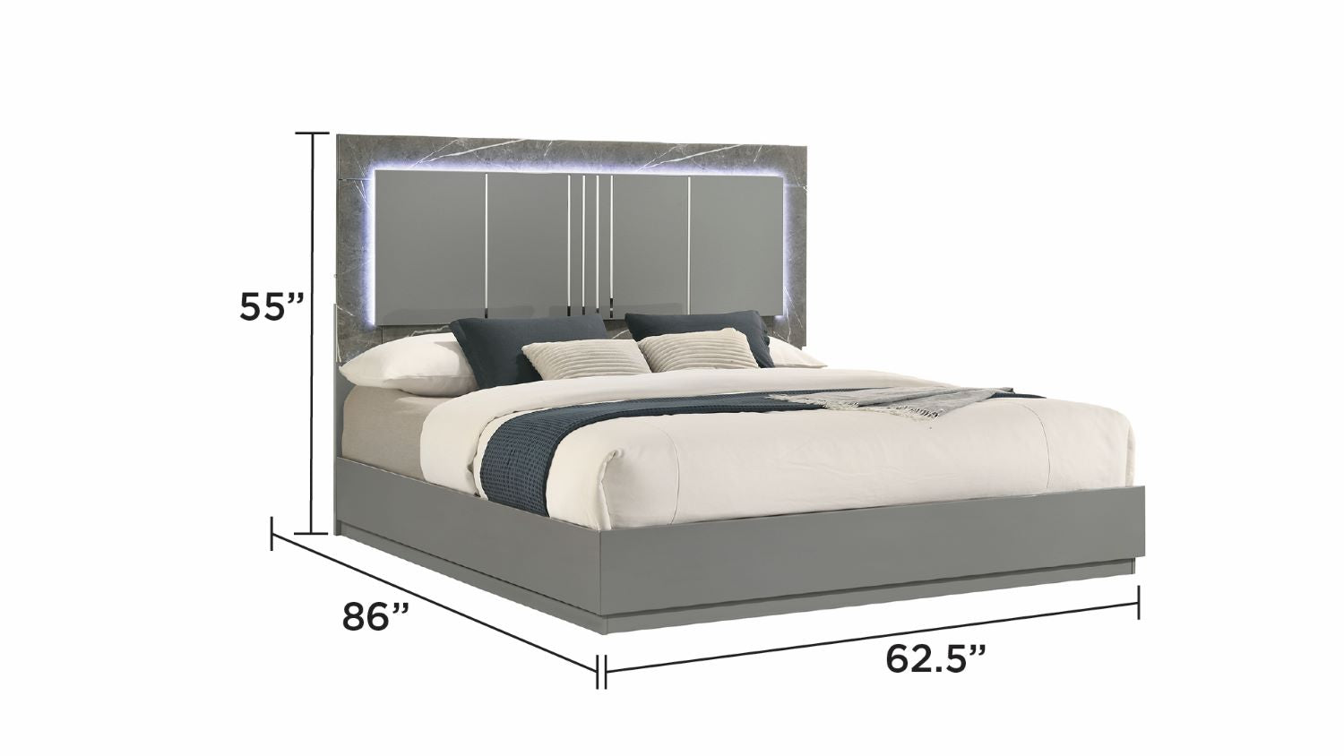 Elara Grey Lacquer Bedroom Set with LED Headboard 1941