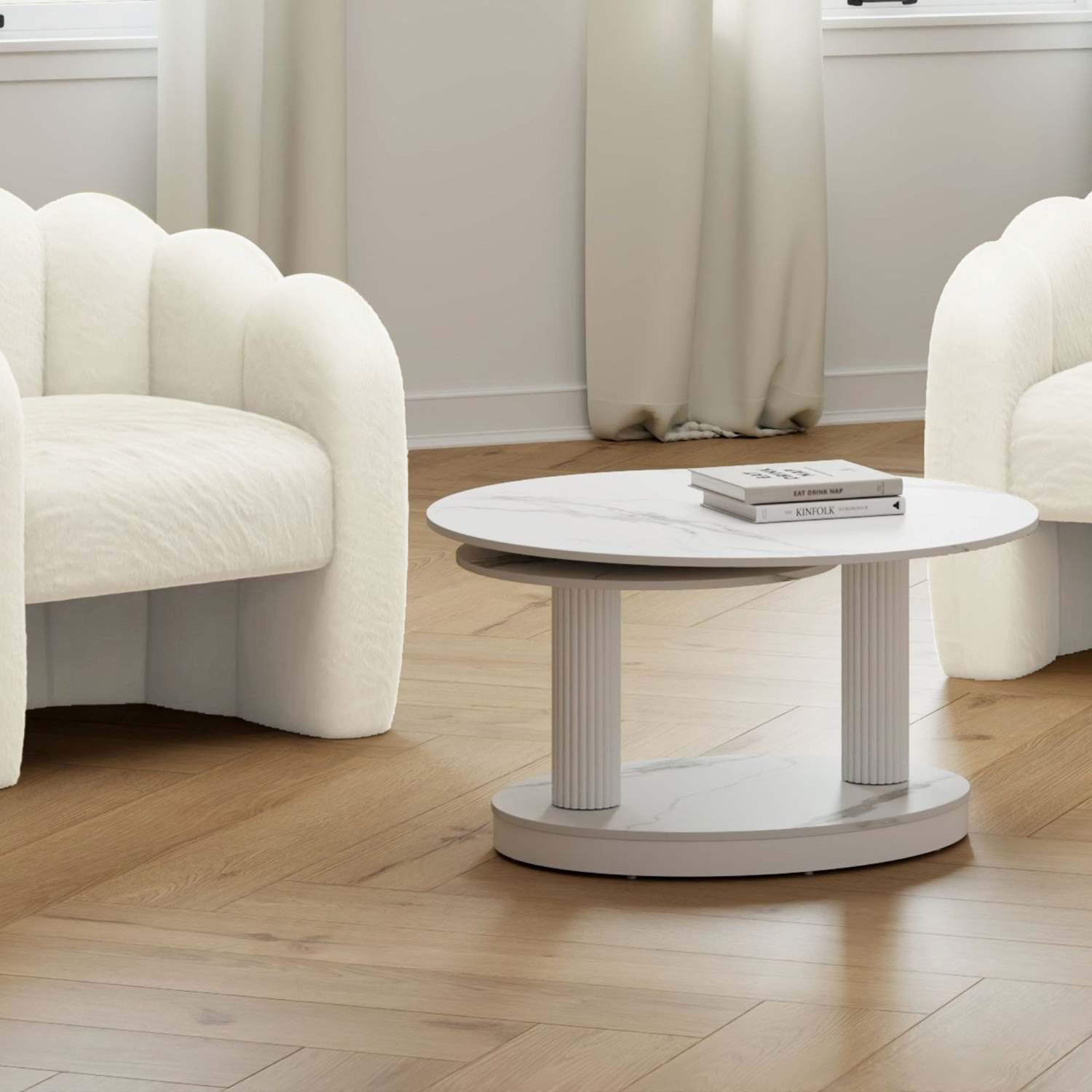 Elara Sintered Stone White Coffee Table 301-198WT
