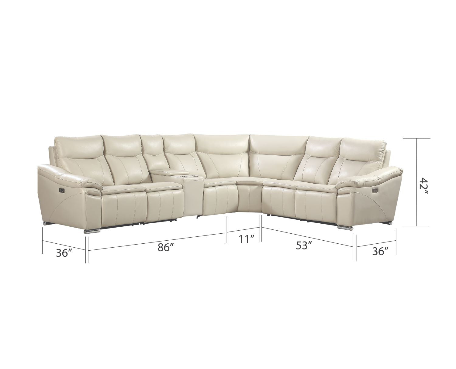 Eliana Beige Genuine Leather Power Recliner Sectional with Cup Holders 2175