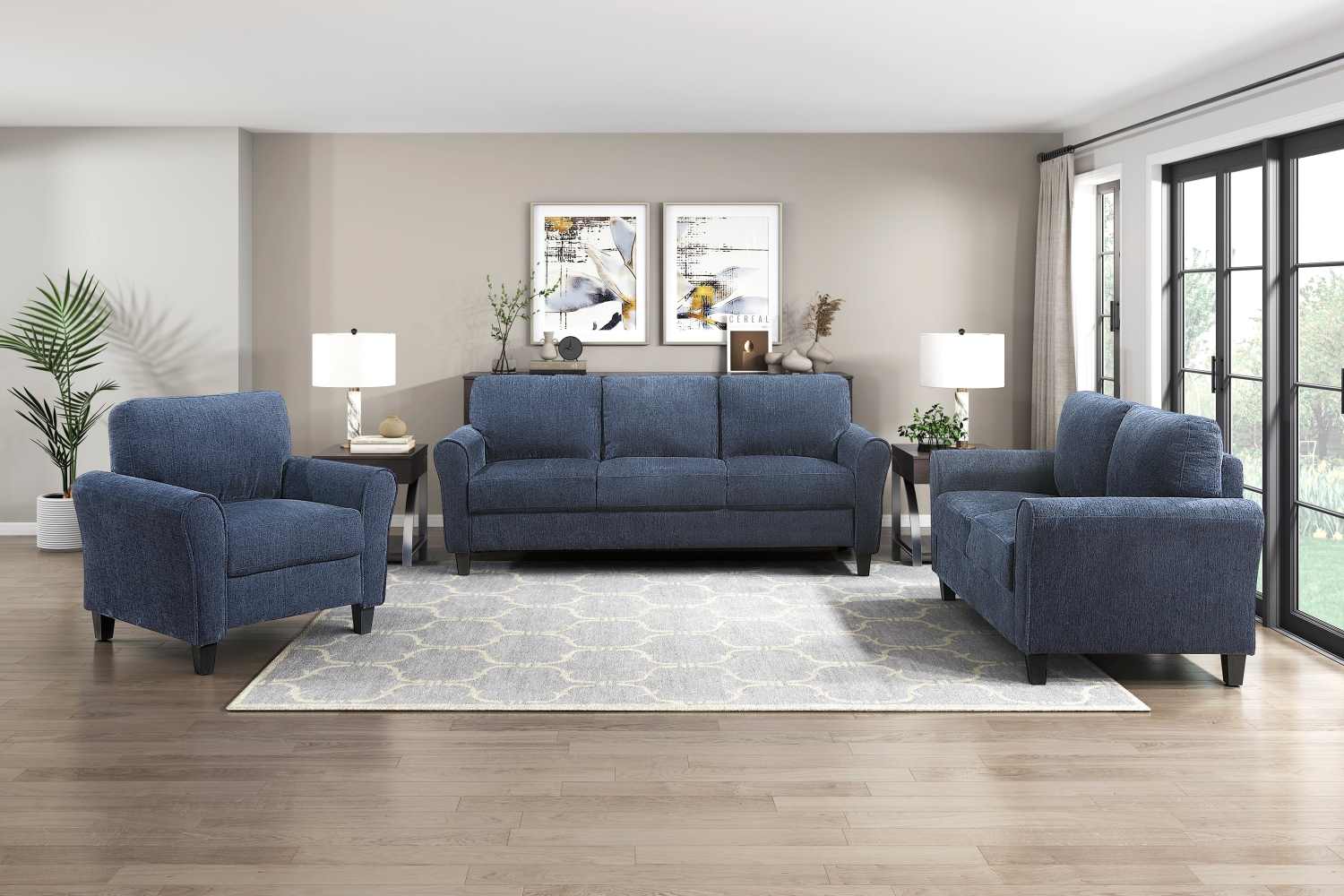 Ellery Chenille Fabric Blue Chair with Black Legs 9209