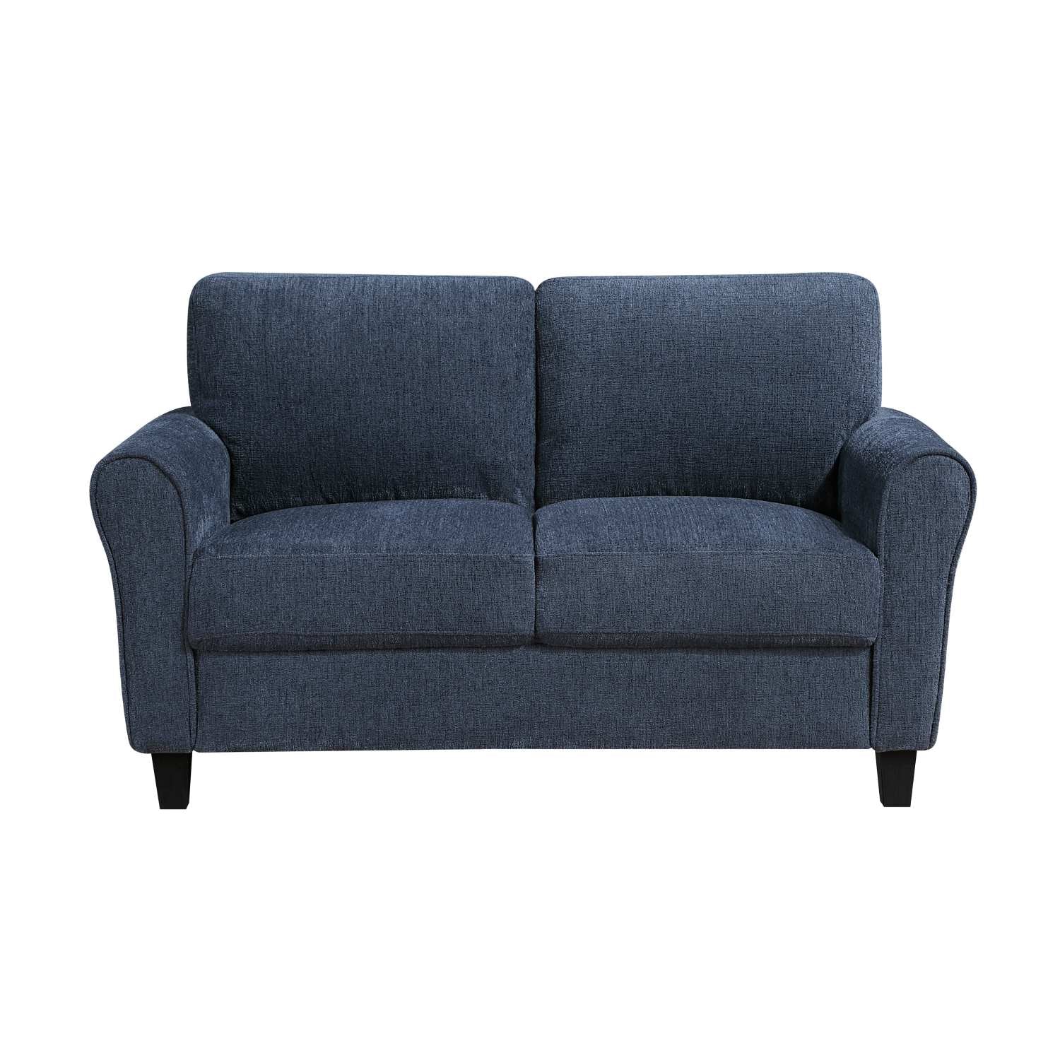Ellery Chenille Fabric Blue Loveseat with Black Legs 9209