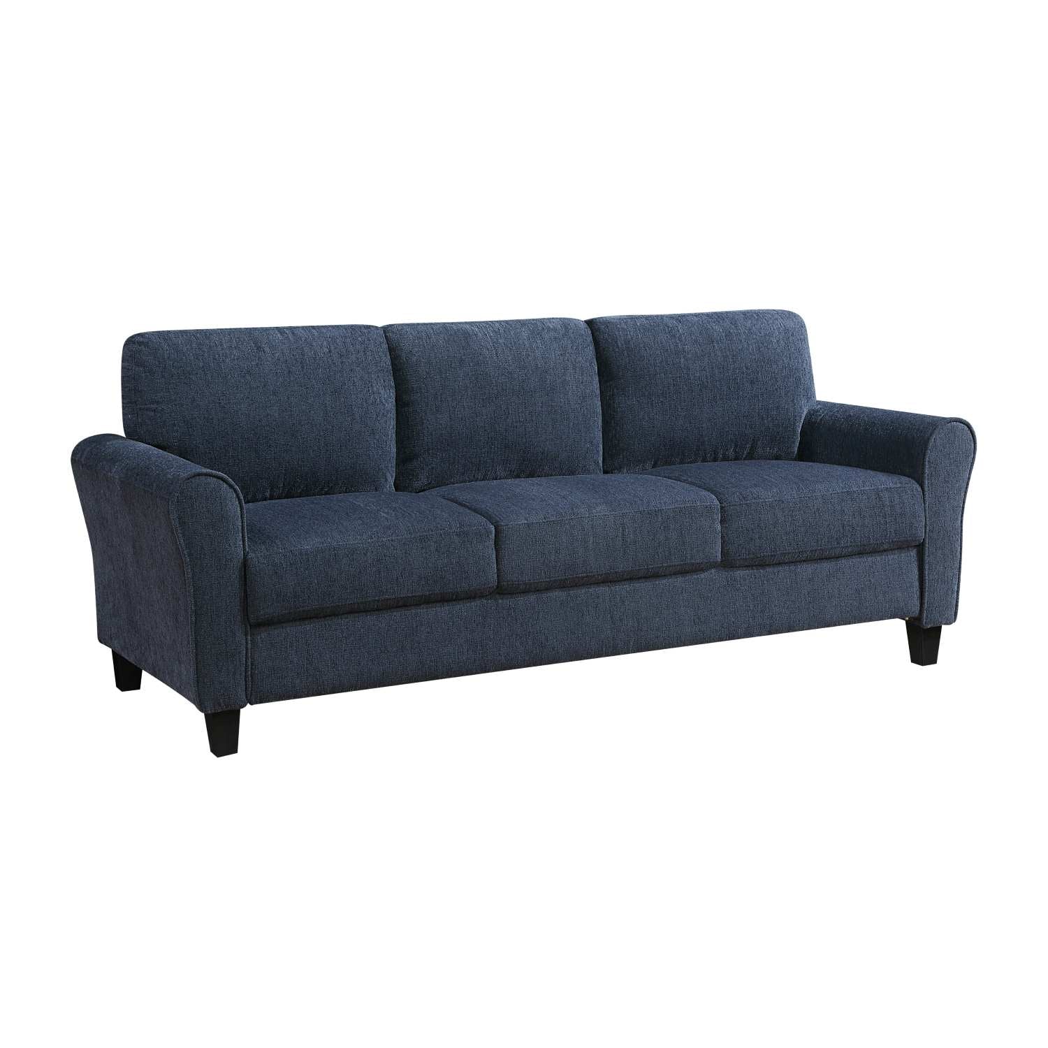 Ellery Chenille Fabric Blue Sofa with Black Legs 9209