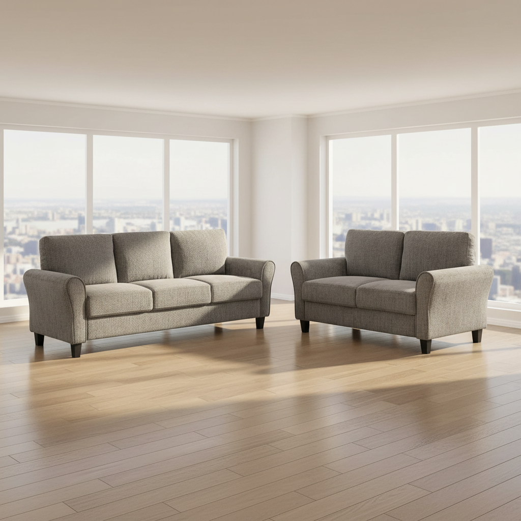 Ellery Chenille Fabric Brown Sofa Set with Black Legs 9209